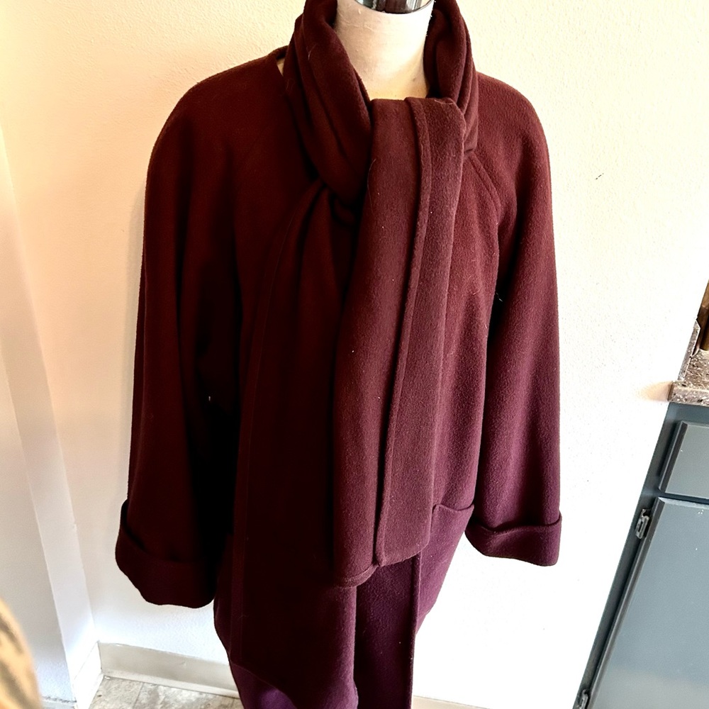 Alexon coat w/matching scarf sz 16 wool blend Bordeaux wine color good condition